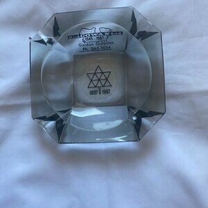 Vintage 1867 - 1967 Bud Cowan Two Tone Glass Ashtray Purple Gray 5" x 5" Collect